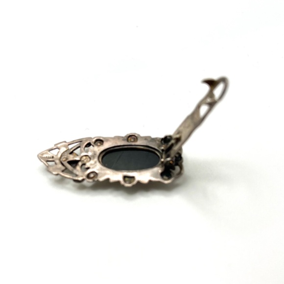 Vintage Antique Sterling Onyx Marcasite Dress Clip Art Deco - Picture 11 of 12
